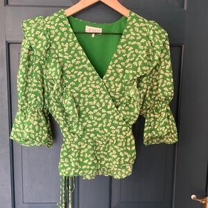 Wayf Nordstrom Green Floral Wrap Blouse